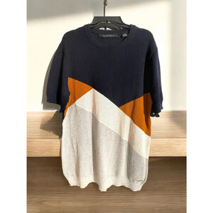 Men's Sean John short sleeve lightweight crewneck Sweater, 2XL, Navy brown gray